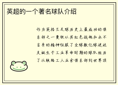 英超的一个著名球队介绍