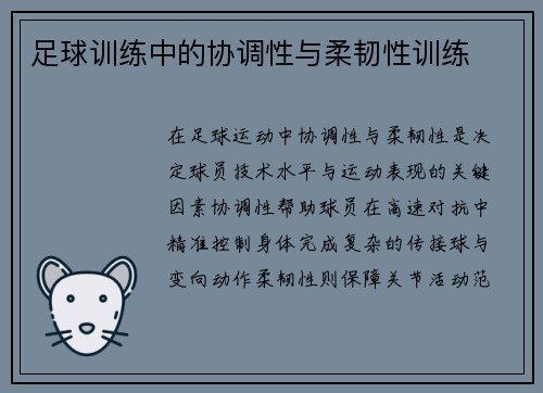 足球训练中的协调性与柔韧性训练
