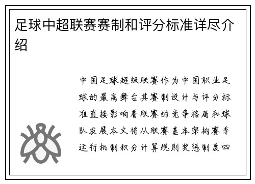 足球中超联赛赛制和评分标准详尽介绍